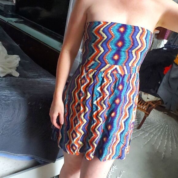 Love Riche Strapless Colorful Ikat Tie Back Mini Dress - Picture 3 of 12